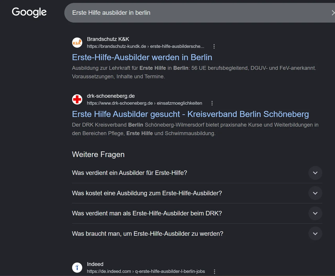 Google-Suchergebnis: Brandschutz K&K auf Platz 1 für Erste Hilfe Ausbilder in Berlin