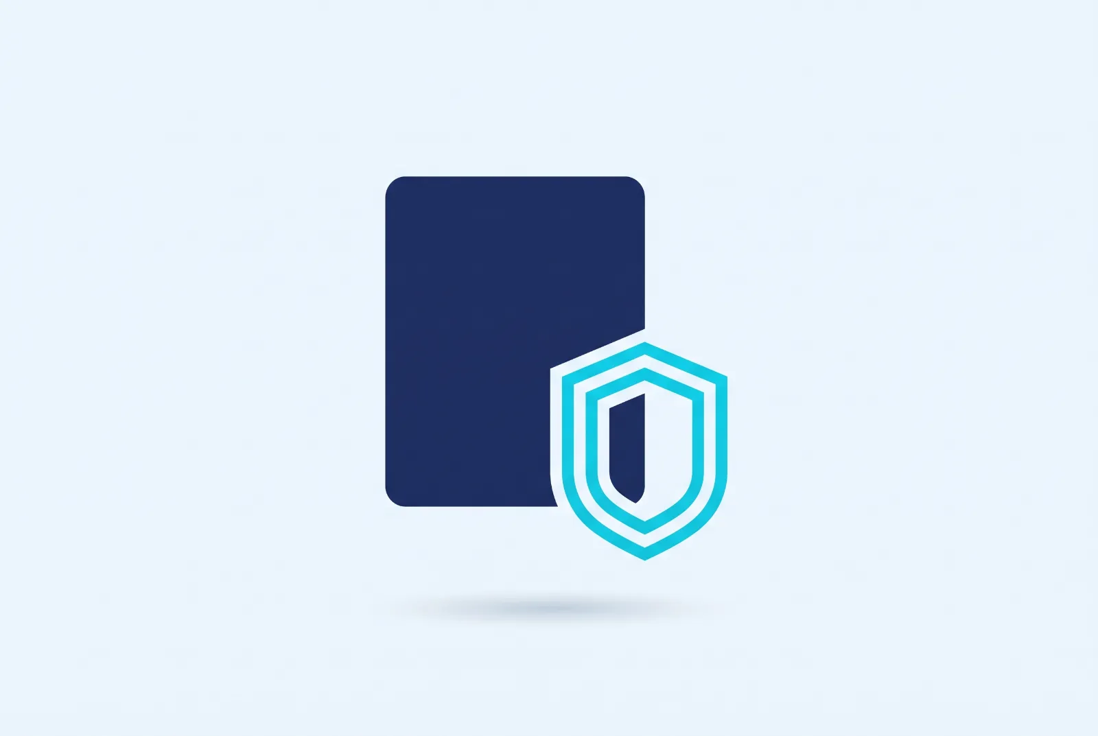 Grafik: Dokument mit Schild-Symbol in Navy und Cyan