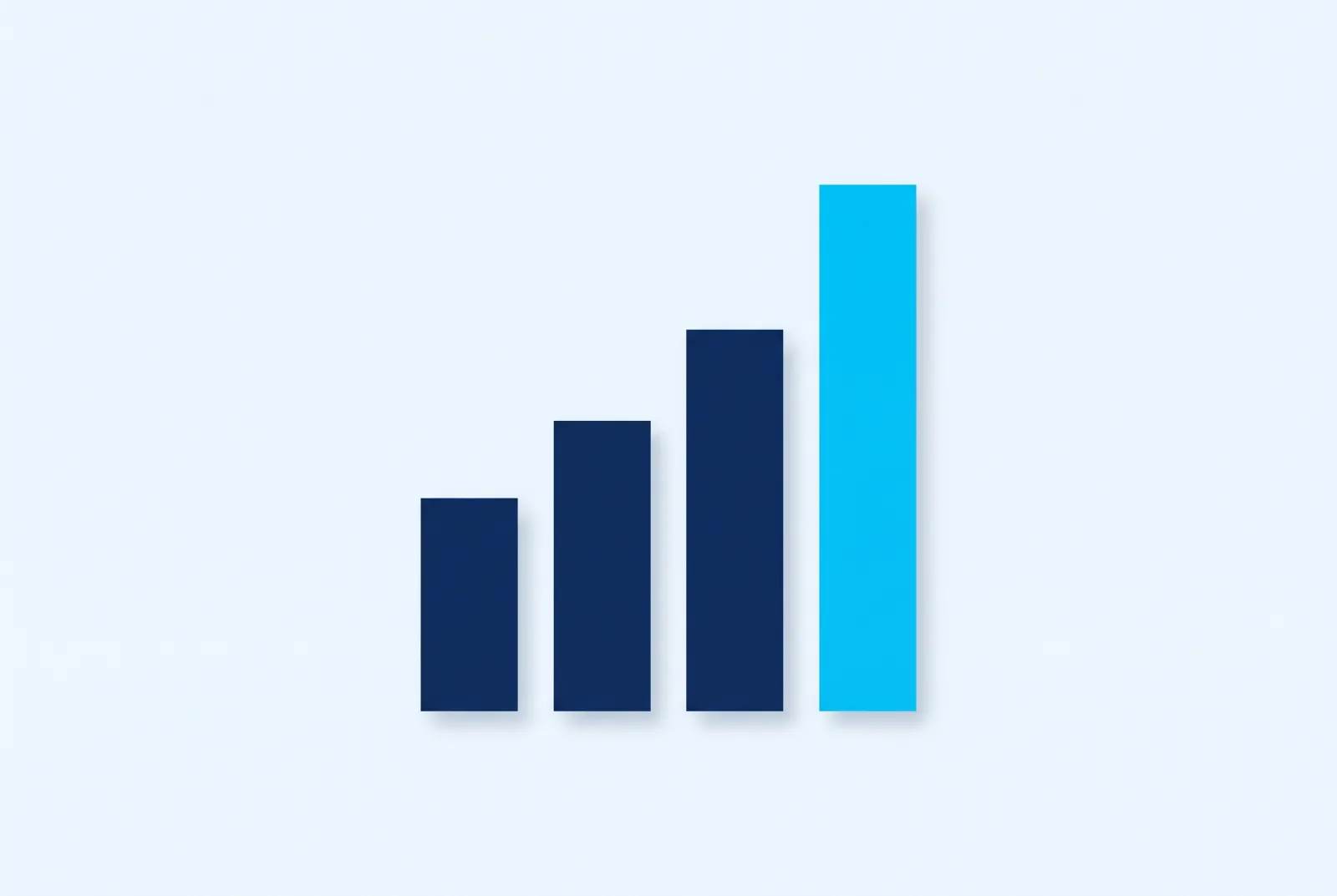 Grafik: drei ansteigende Balken in Navy und Cyan