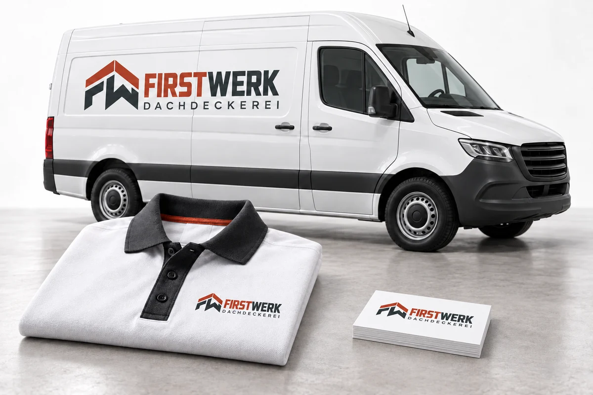 Firstwerk: Logo auf Van, Poloshirt und Visitenkarten