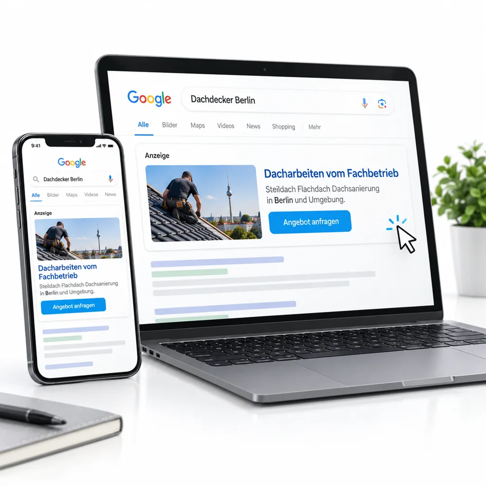 Beispiel einer Google Suchanzeige auf Laptop und Smartphone