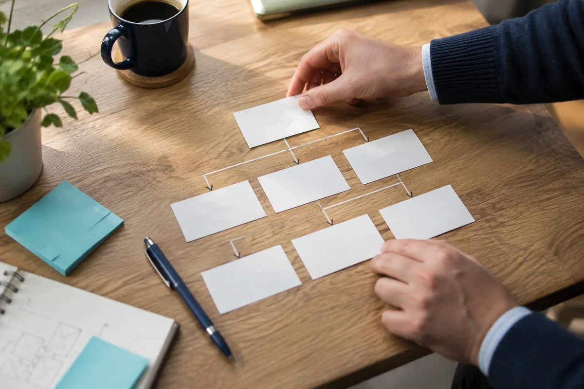 Bildbeispiel: Planung einer Seitenstruktur mit Papierkarten