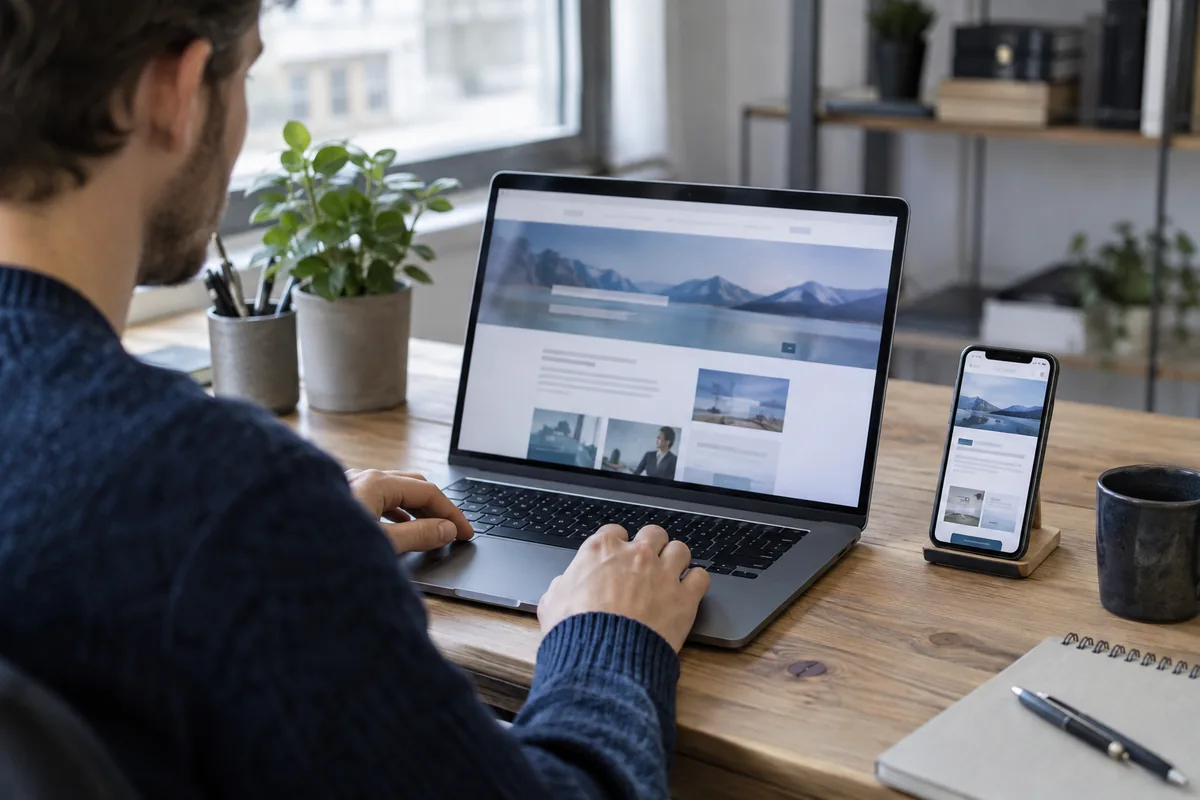 Bildbeispiel: Prüfung einer Website auf Laptop und Smartphone
